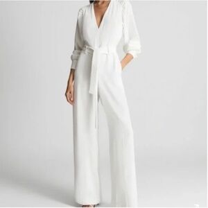 NWT Reiss Elsa Long Sleeve Wide Leg Jumpsuit White size 10 Bridal Wedding